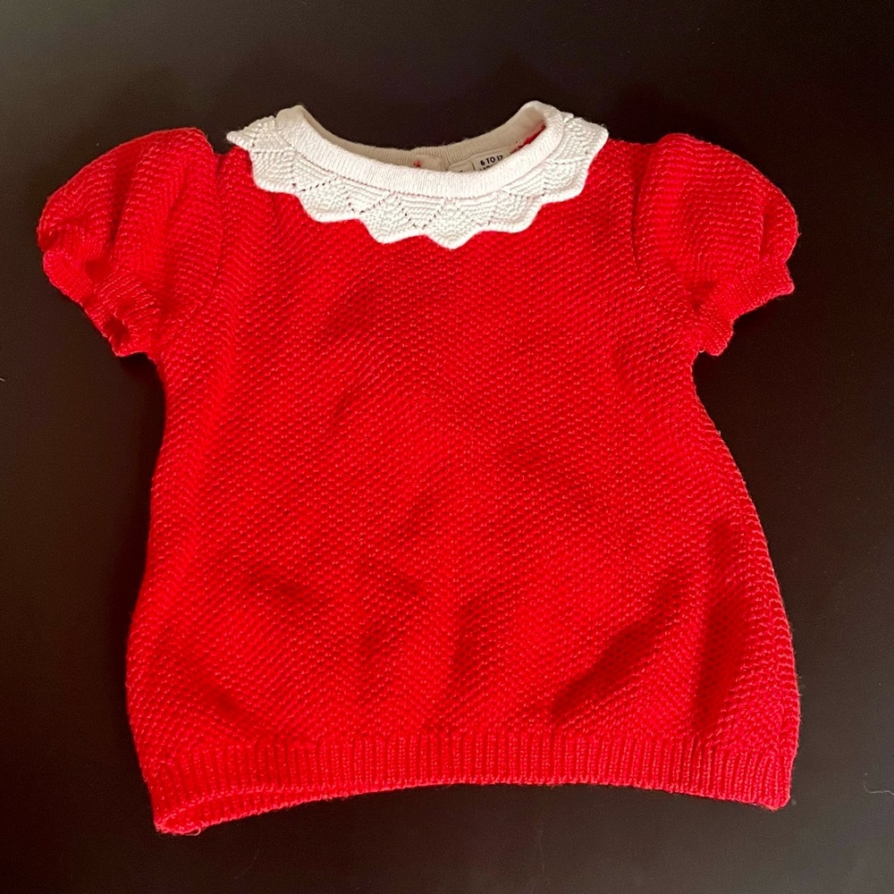 Janie and Jack Red Short Sleeve Knit Blouse with White Collar